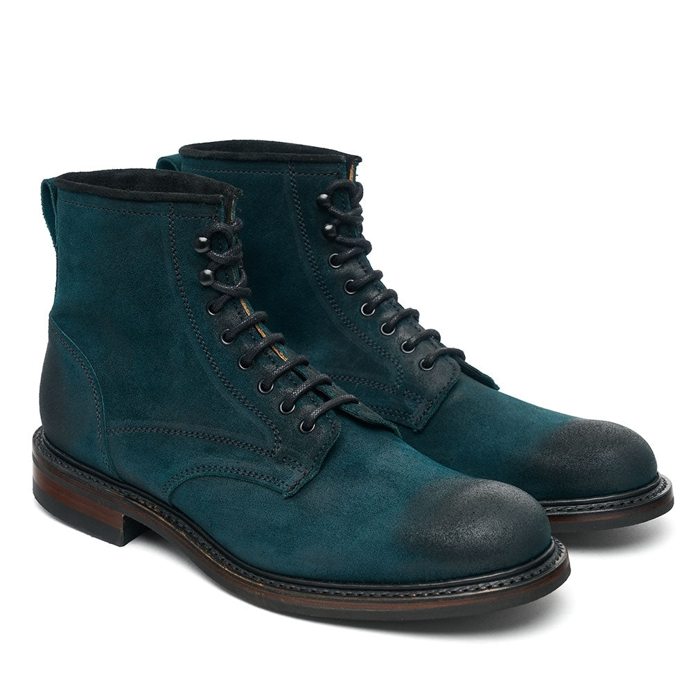 Derby Boot in Teal Burnished Suede