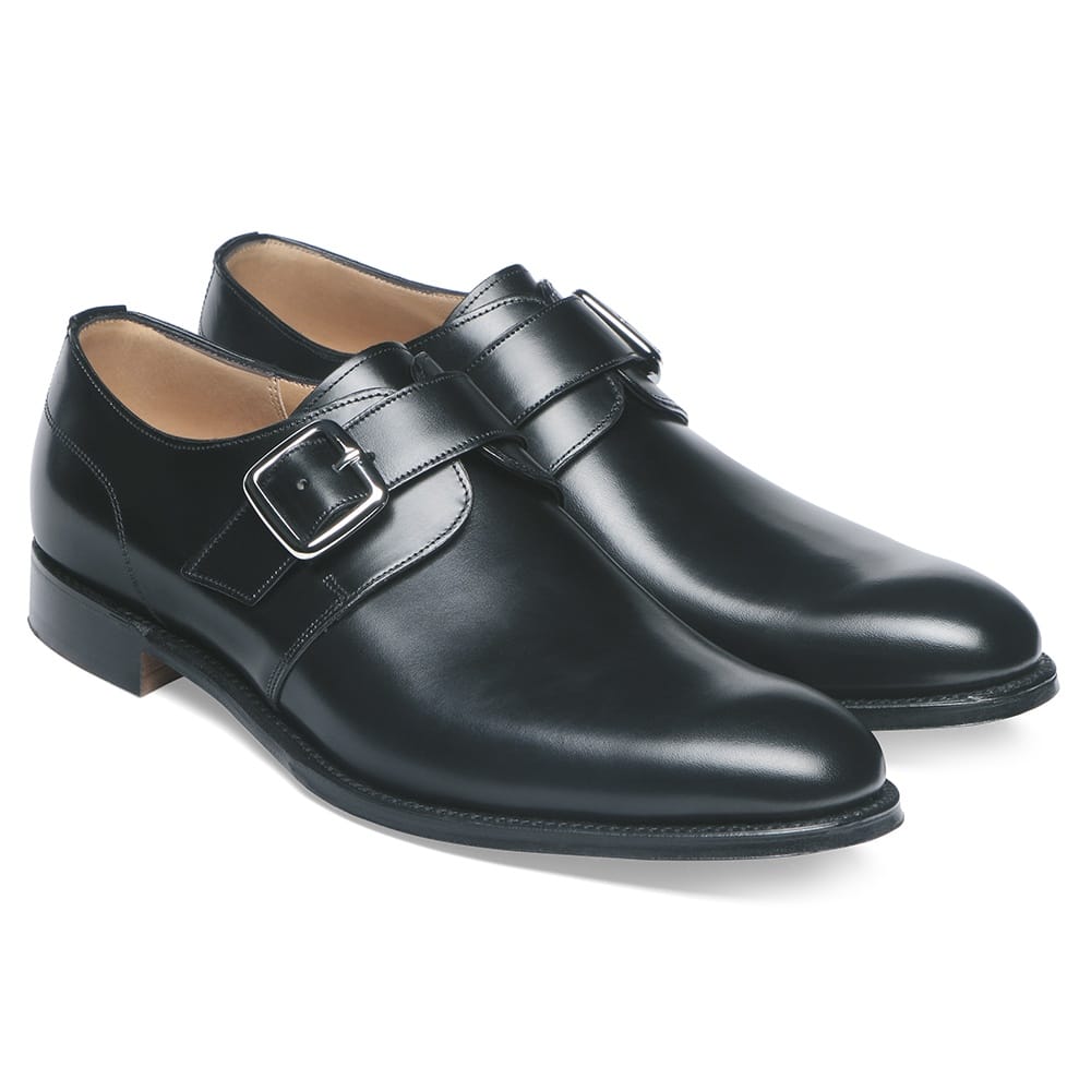 Single Buckle Monk Shoe in Black Calf Leather