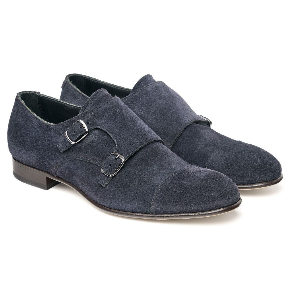 Double Buckle Monk Shoe in Oceano Suede