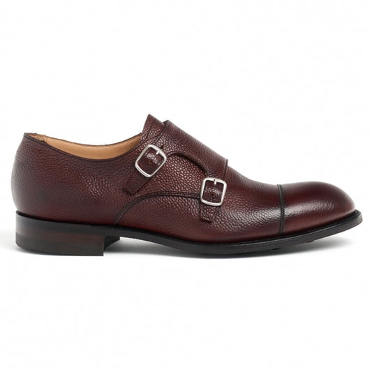 Double Buckle Monk Shoe in Burgundy Grain Leather