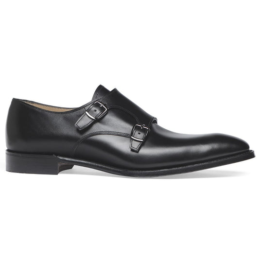 Double Buckle Monk Shoe in Black Calf Leather