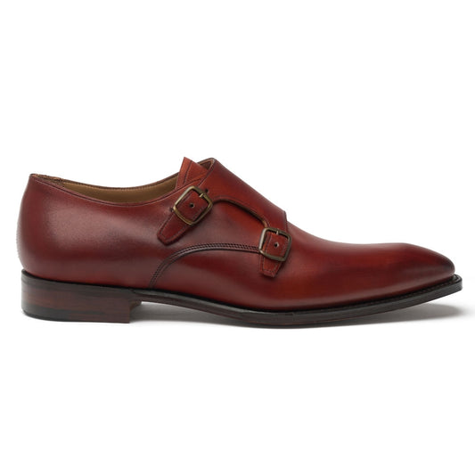 Double Buckle Monk Shoe in Dark Leaf Calf Leather